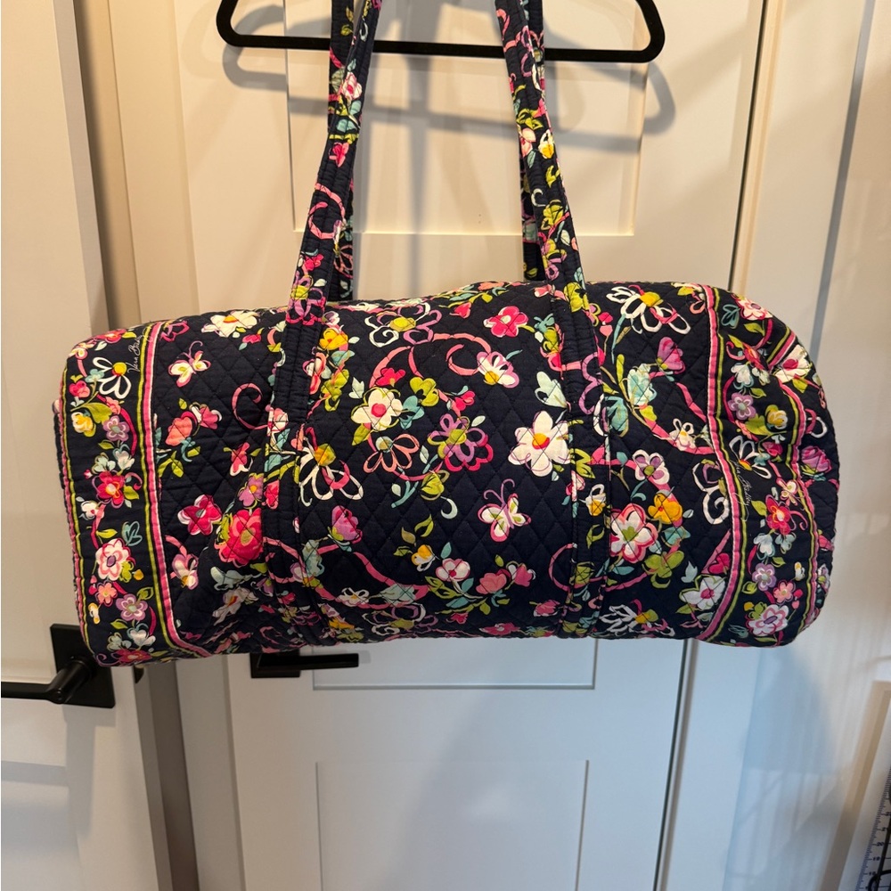 Vera Bradley Navy Quilted Floral XL Duffel with Pink Accents